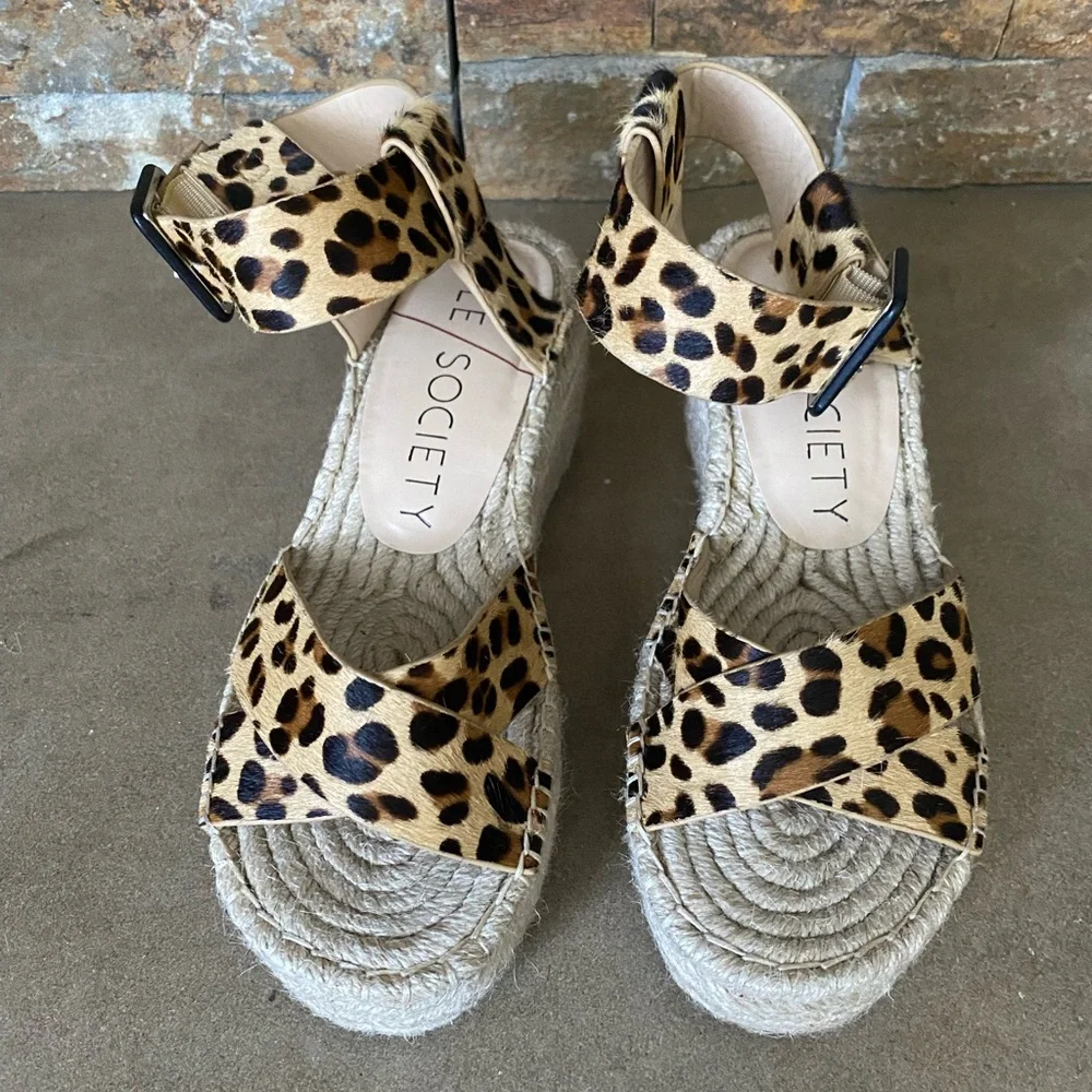 Sole Society Platform Sandals Size 7.5 Espadrille Audrina Leopard Print Fun Sexy